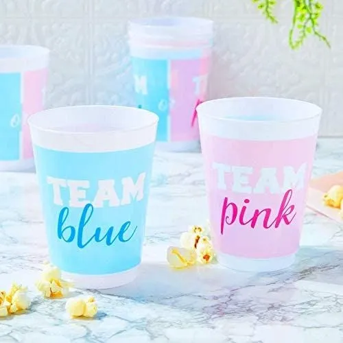 16 oz Gender Reveal Cups, Team Pink Team Blue Party Supplies (16 Pack)