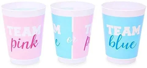 16 oz Gender Reveal Cups, Team Pink Team Blue Party Supplies (16 Pack)