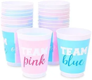 16 oz Gender Reveal Cups, Team Pink Team Blue Party Supplies (16 Pack)