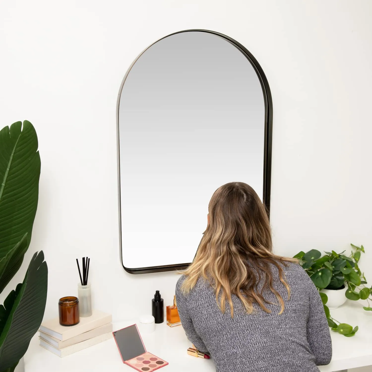 24x36 Inch Brushed Bronze Metal Framed Mirror  Hanging Wall Mounted Mirror