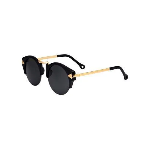 Black Half Frame Sunglasses with Metal Panel