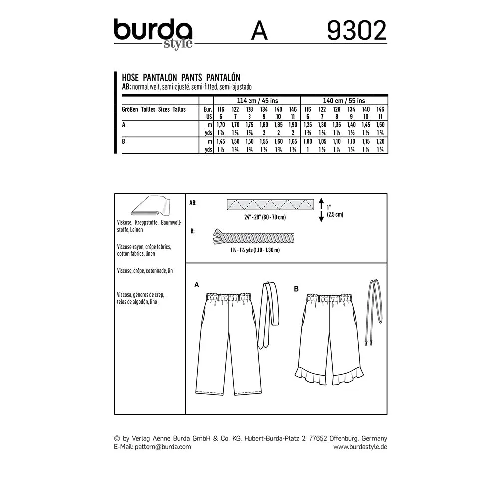 BURDA - 9302 Pants with Elastic Waist