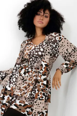 Clouded Leopard Bow Neck Michelle Dress
