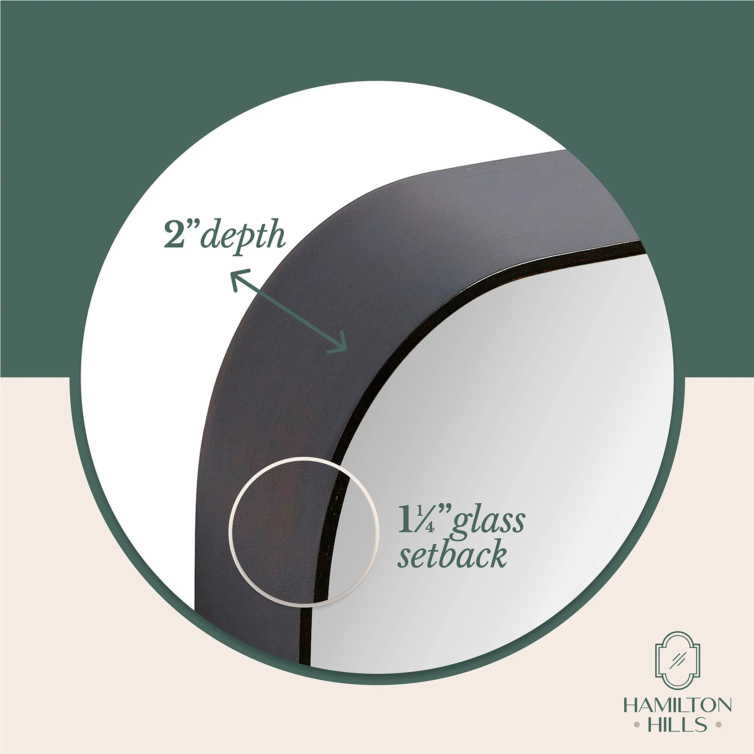 Contemporary Brushed Metal Wall Mirror | Glass Panel Bronze Framed Rounded Corner Deep