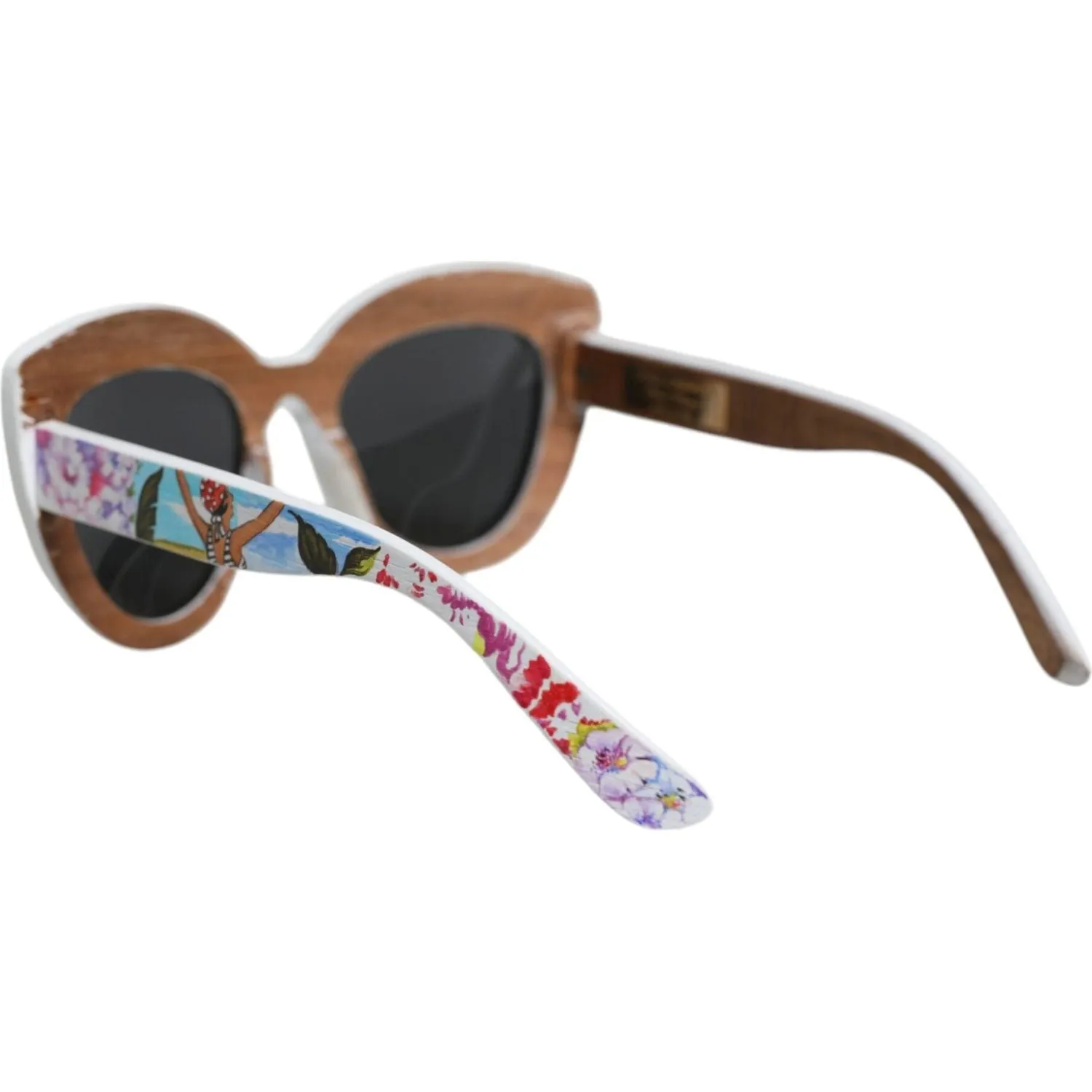 Dolce & Gabbana Multicolor Wood Crystal Brass Frame Floral Hand Paint Sunglasses