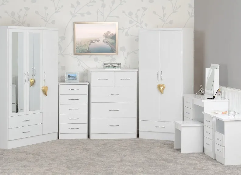 Nevada White 3 Door 2 Drawer Mirrored Wardrobe