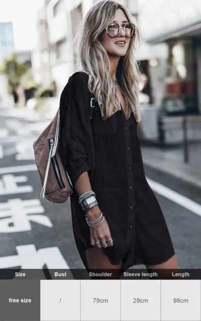 Sexy New Shirt Beach Up White Beach Dress Loose Blouse Tunic Pocket Long Sleeve Swimsuit Cover Up Casual Beachwear