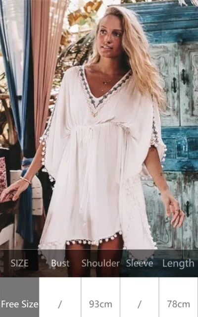 Sexy New Shirt Beach Up White Beach Dress Loose Blouse Tunic Pocket Long Sleeve Swimsuit Cover Up Casual Beachwear