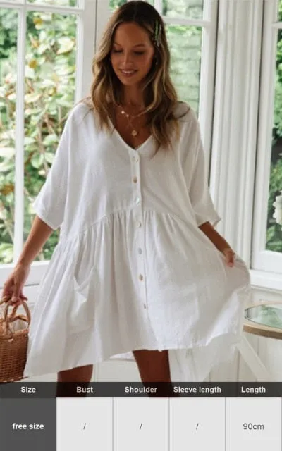 Sexy New Shirt Beach Up White Beach Dress Loose Blouse Tunic Pocket Long Sleeve Swimsuit Cover Up Casual Beachwear