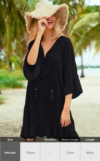 Sexy New Shirt Beach Up White Beach Dress Loose Blouse Tunic Pocket Long Sleeve Swimsuit Cover Up Casual Beachwear