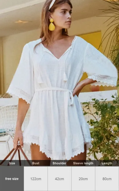 Sexy New Shirt Beach Up White Beach Dress Loose Blouse Tunic Pocket Long Sleeve Swimsuit Cover Up Casual Beachwear