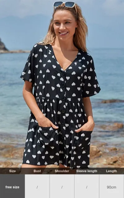 Sexy New Shirt Beach Up White Beach Dress Loose Blouse Tunic Pocket Long Sleeve Swimsuit Cover Up Casual Beachwear