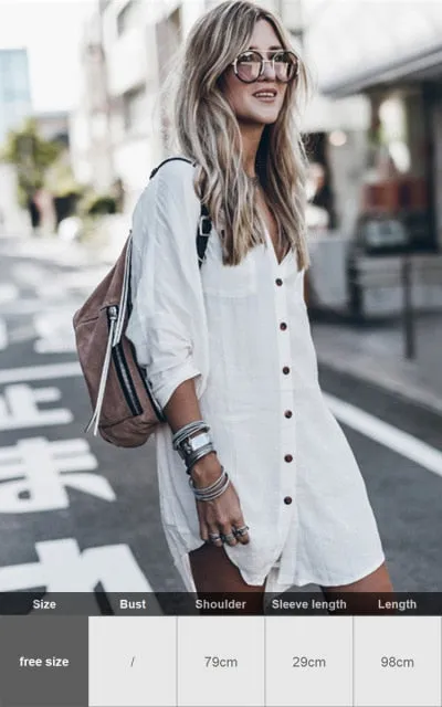 Sexy New Shirt Beach Up White Beach Dress Loose Blouse Tunic Pocket Long Sleeve Swimsuit Cover Up Casual Beachwear