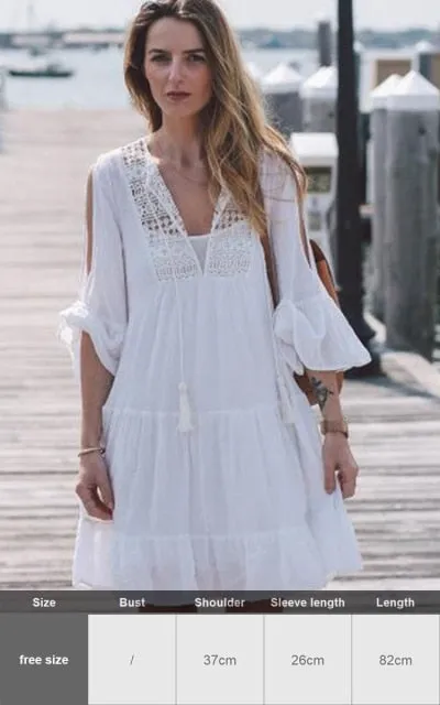 Sexy New Shirt Beach Up White Beach Dress Loose Blouse Tunic Pocket Long Sleeve Swimsuit Cover Up Casual Beachwear