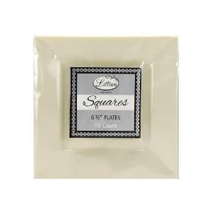 Squares - Cream 6.5" Square Plastic Dinner Plates (Case Qty: 120)