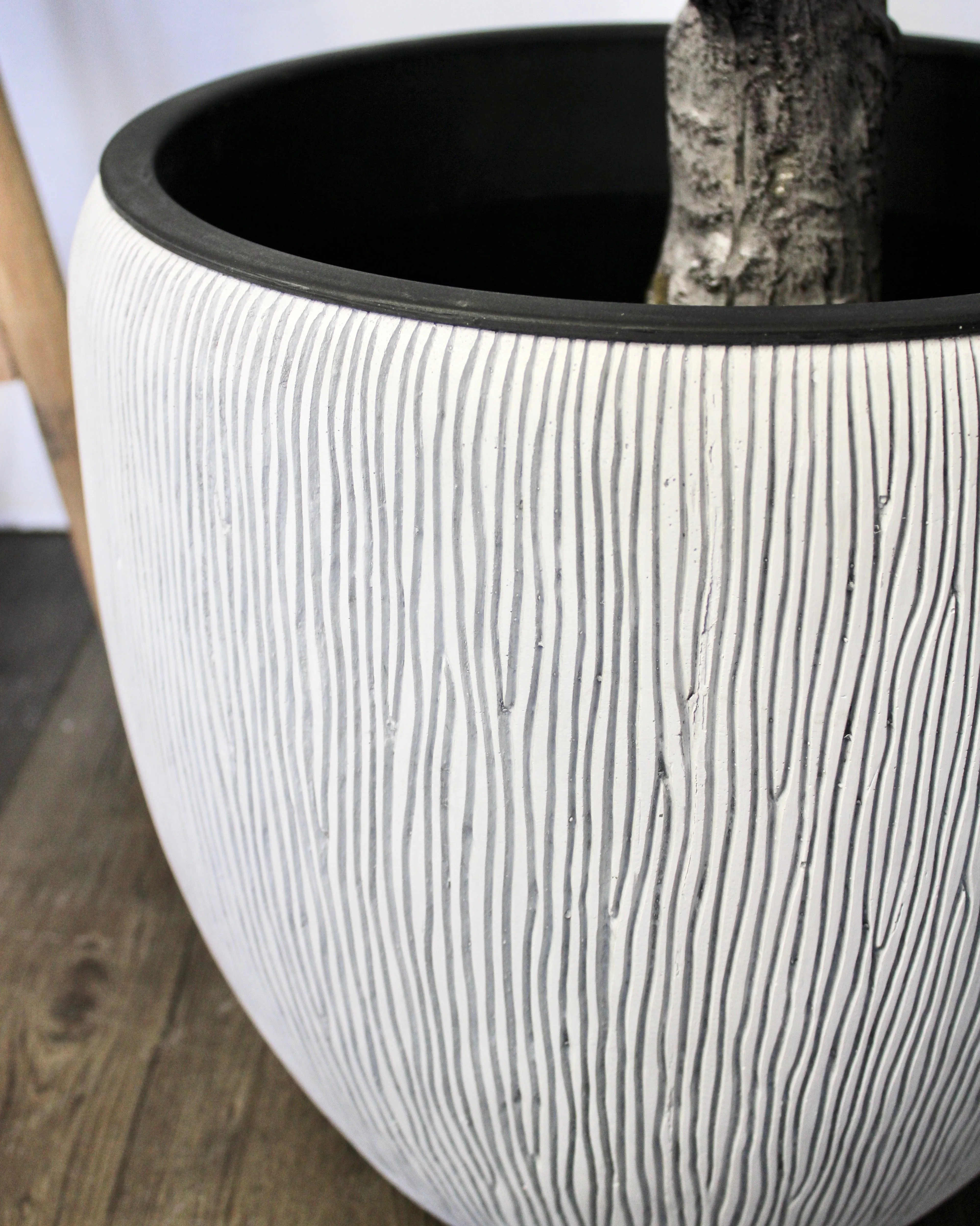 White Grooved Polystone Pot
