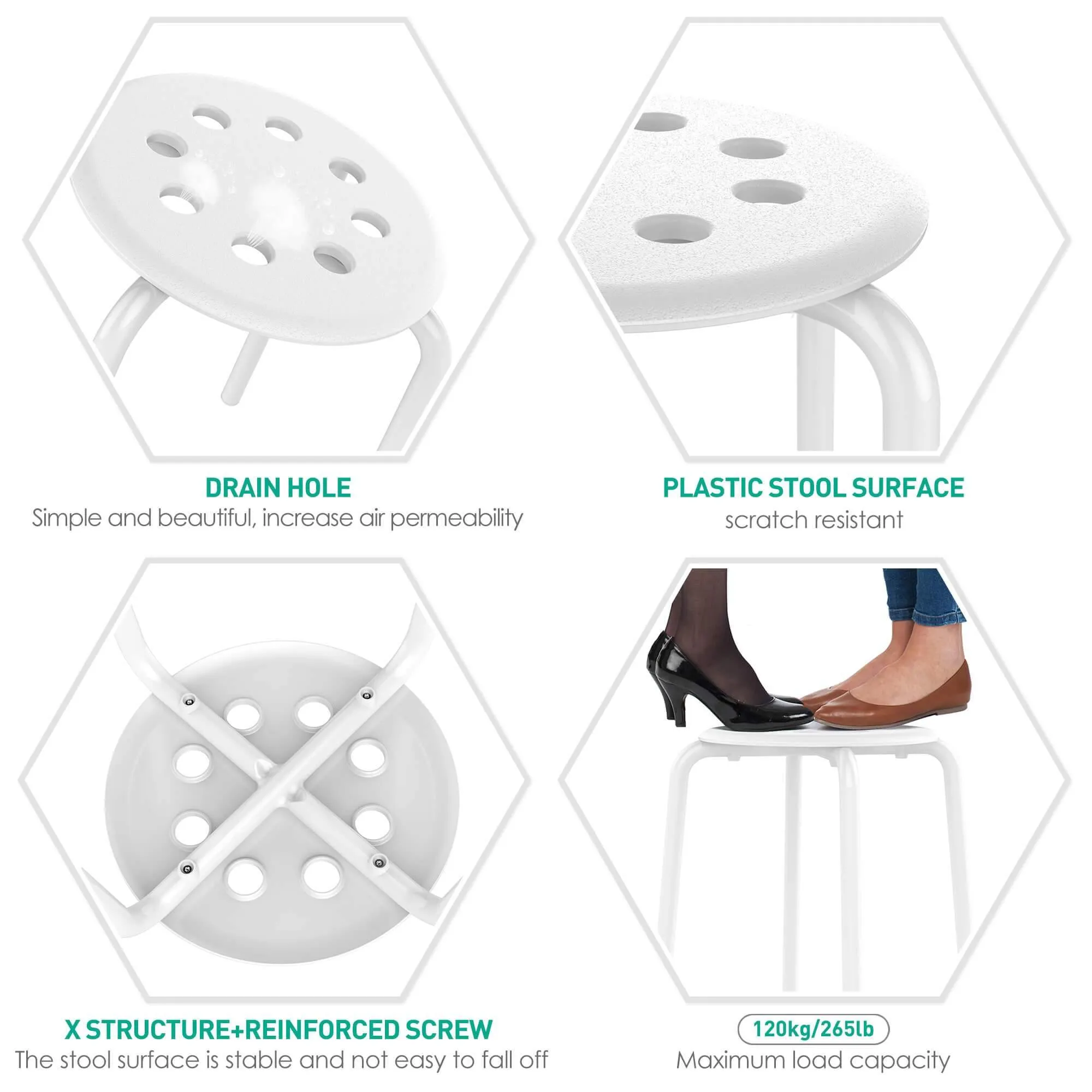 Yaheetech 17.3 Inch Plastic Stack Stools White/Black